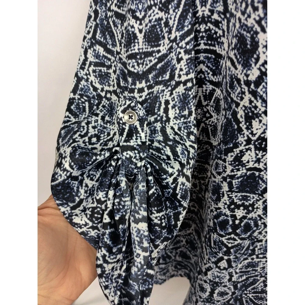 Rock republic navy blue tunic blouse S church office mature animal‎ print tribal